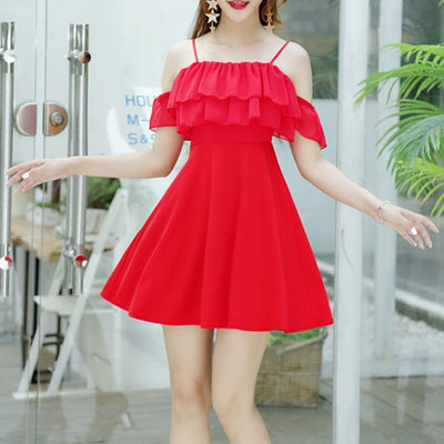 Korean Summer Ruffle Shoulder-less Dress SD00539