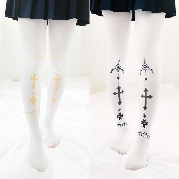 Japanese Harajuku Black/Golden Cross Socks Tights SD02382