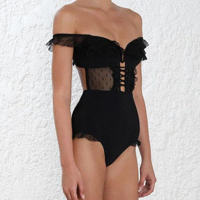 Vintage Floral Ruffle Strap Strings Bustier Swimsuit SD00542