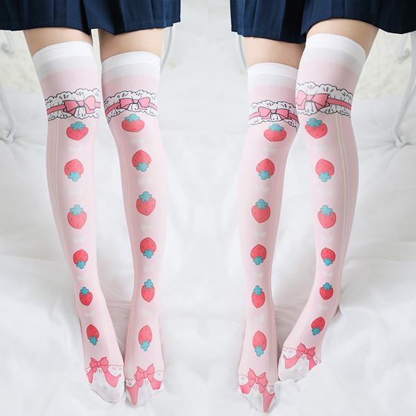 Japanese Harajuku Kawaii Strawberry Bow Knee Socks Tights SD02378