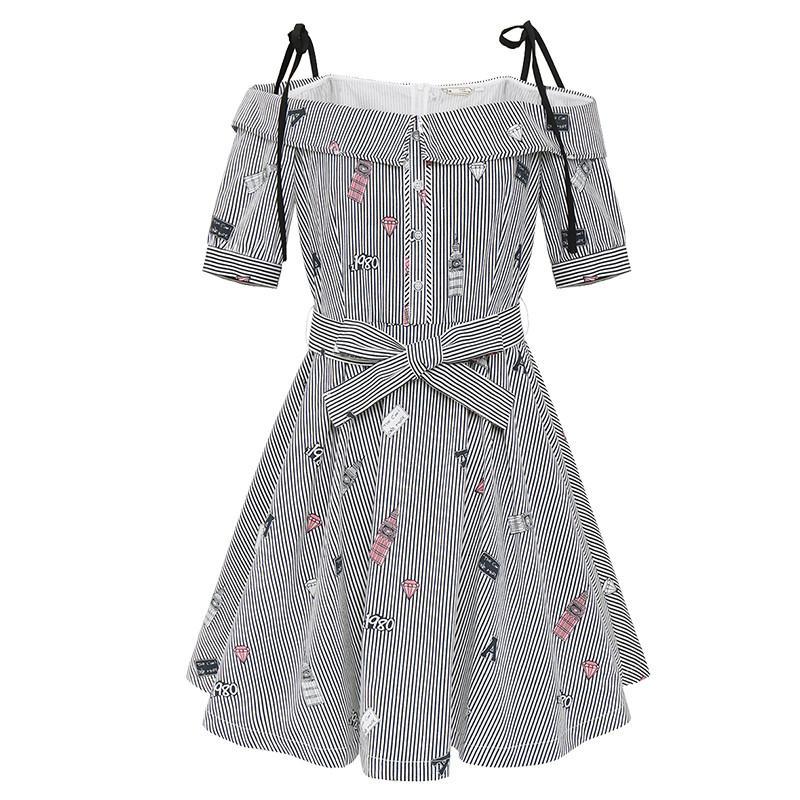 Black/White Striped Shoulder-less Dress SD00126