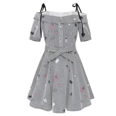 Black/White Striped Shoulder-less Dress SD00126