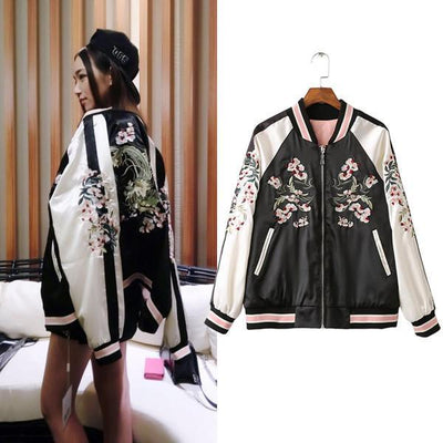 Embroidered Flower Harajuku Baseball Jacket SD01900
