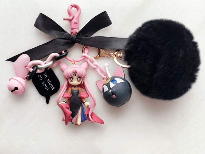 Sailor Moon Cute Fluffy Ball Dark Lady Sailor Moon Luna/Artemis Key Chain SD01663