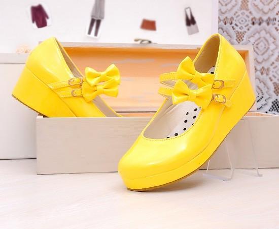 Harajuku Japanese Cute 2 Strap Bow Short Platform Heel Shoes SD01998