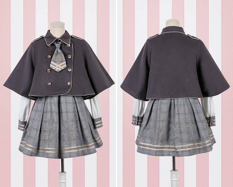 Detective Academy Embroidered Plaid Dress + Woolen Cloak SD00372