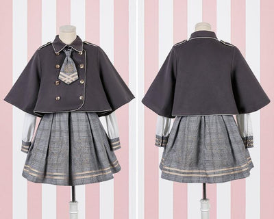Detective Academy Embroidered Plaid Dress + Woolen Cloak SD00372