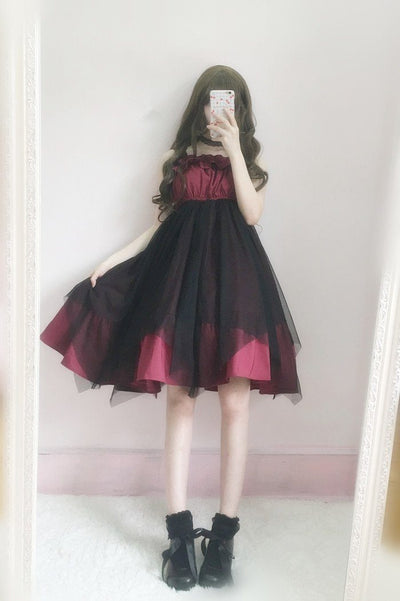 Japanese lolita lotus leaf black/red dress SD02481