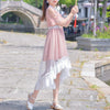 Japanese Summer Pink Lace Mesh Sheer High Low Dress SD01984