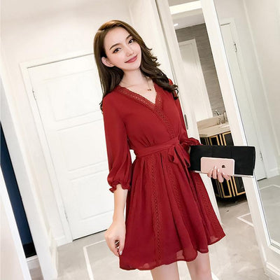 Red autumn sexy dress SD00975