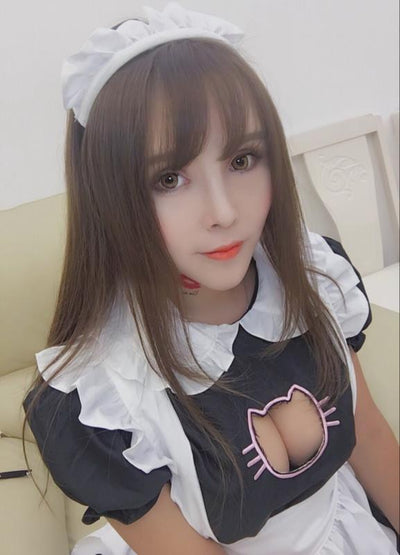 Kawaii Kitty Cat Hollow Chest Keyhole Maiden Costume Dress SD02080