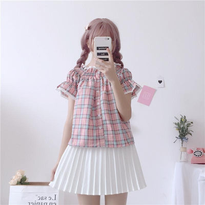 Plaid Pumpkin Sleeve Blouse Shirt SD00256