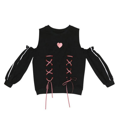 Black Lantern Sleeve Heart String Sweater SD01245