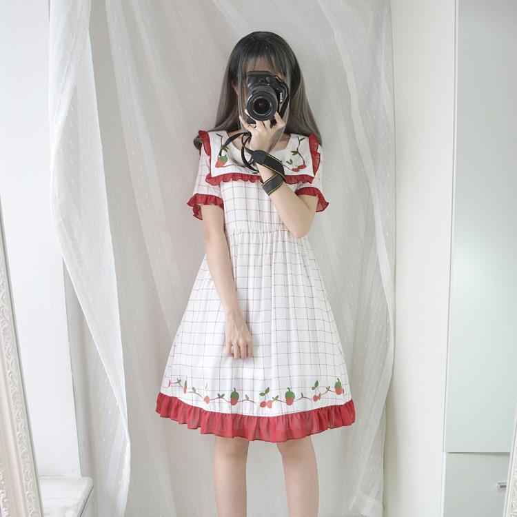Strawberry Cherry Plaid Summer Dress SD01043