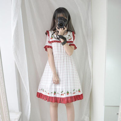 Strawberry Cherry Plaid Summer Dress SD01043