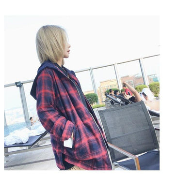 Korean Fashion Plaid Hoodie Jacket SD00944