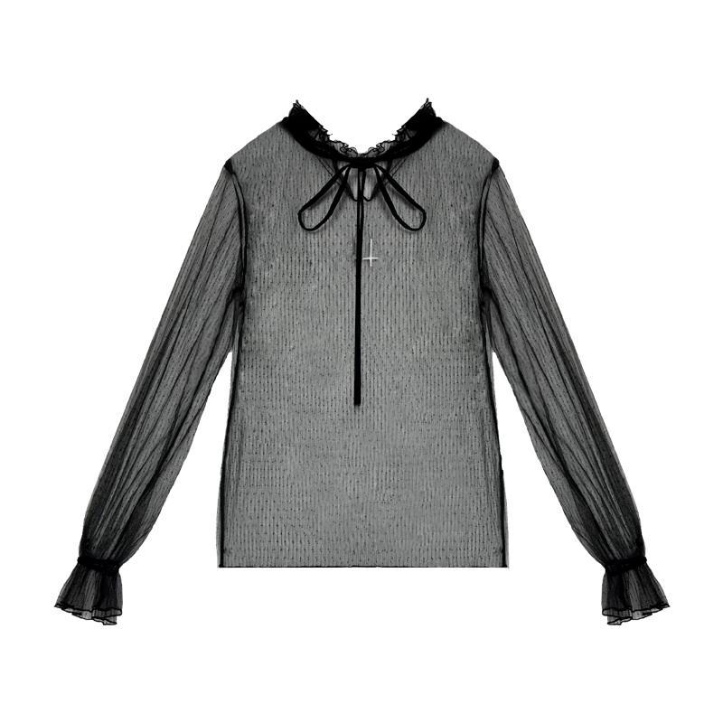 White/Black Mesh Chiffon Lace Shirt SD01444