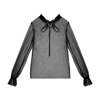 White/Black Mesh Chiffon Lace Shirt SD01444