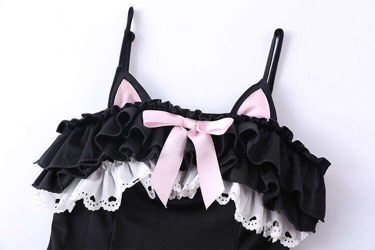 Black Cute Cat Ruffle Lace Swimsuit SD01842