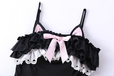 Black Cute Cat Ruffle Lace Swimsuit SD01842