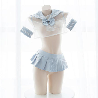 Sexy Transparent Sheer Blue Sailor Short School Uniform Lingerie SD00093