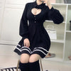 Heart Keyhole Hollow Cut Out Chest Lantern Sleeve Dress SD01286