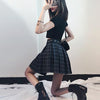 K-Pop Punk Plaid Skirt Black Short Belt SD00125