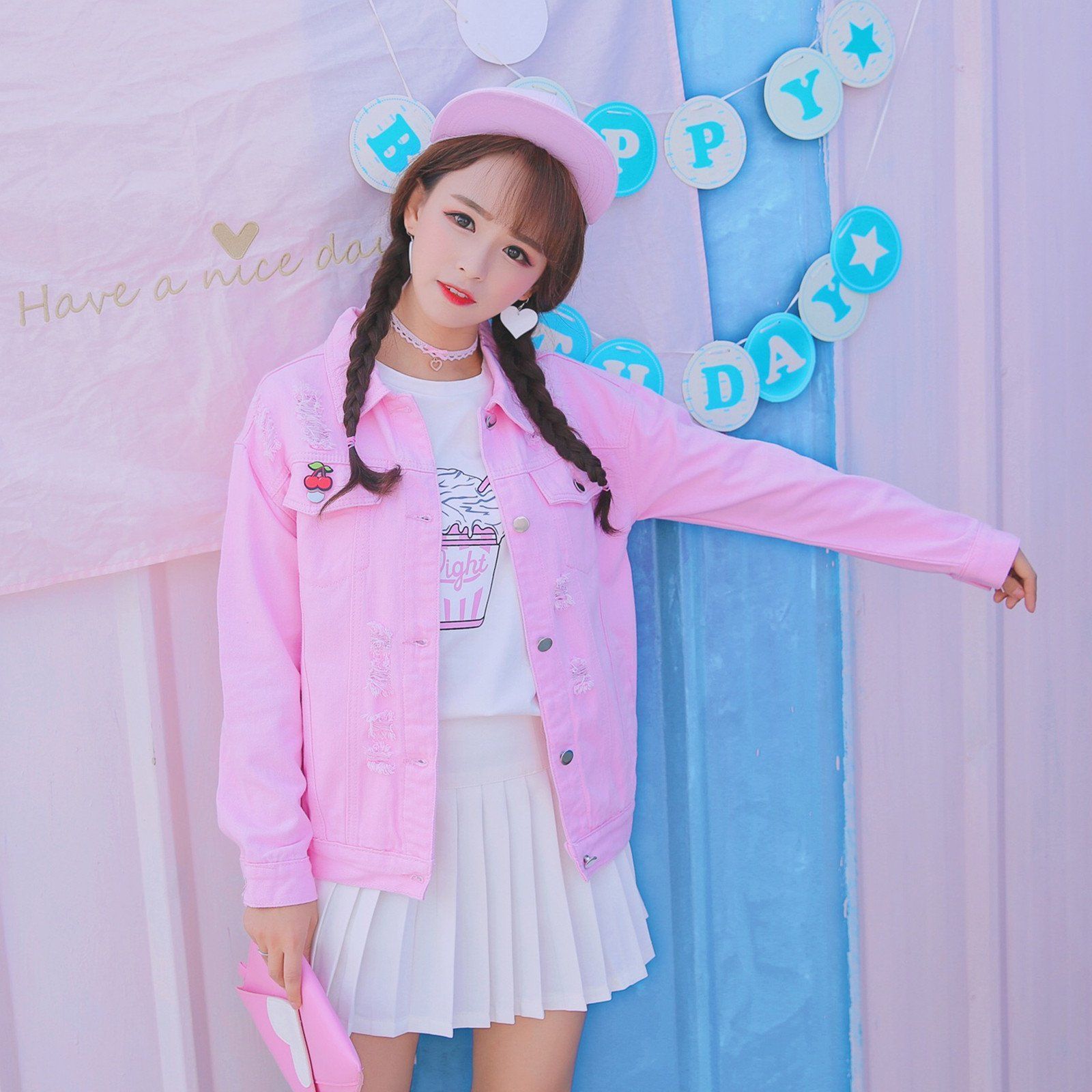 Sweet Pink Cherry Short Denim Jacket SD00114