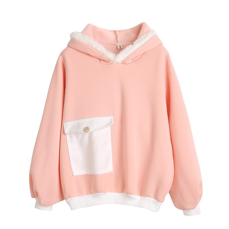 Pink Fluffy Bunny Ears Hoodie Sweater SD00235