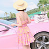 Korean Summer Pink Yellow Printed Chiffon Lotus Leaf Dress SD01624