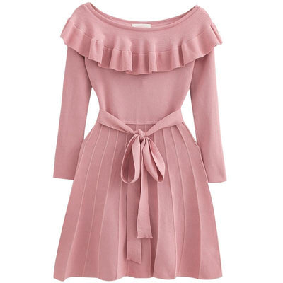 Korean sweet pink striped pleated dress SD00670