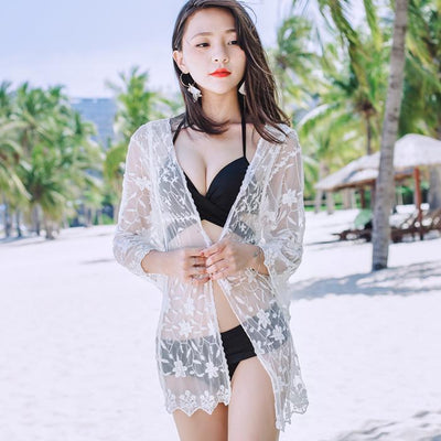 Summer Mesh Transparent See Through Swim Cover Ups Cardigan Vest SD01773