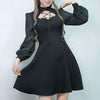 Black See through lantern Sleeve Pentagram Open Chest Dress SD00346