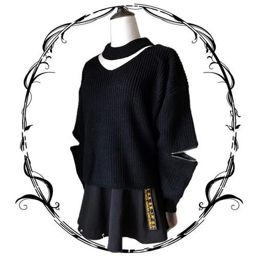 Japanese Harajuku Zipper Sleeve Knitted Loose Sweater SD01311