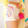 Korean summer pastel ribbon bow white shorts SD00939