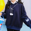 Japanese College Cute Embroidered Bunny Long-sleeved Loose Velor Hooded Sweater SD02029