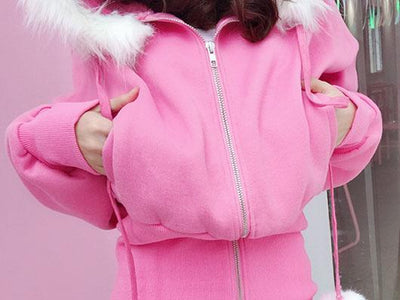 Fur Hoodie Zipper Sweater Dress SD00264