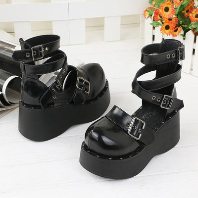 Black Lolita Cross Strap Buckle High-Platform Shoes SD00332