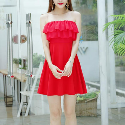 Korean Summer Ruffle Shoulder-less Dress SD00539