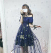 Japanese Harajuku Blue Star Unicorn Mesh Sheer Dress SD01672