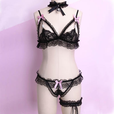Sexy Lace Pearl Ribbon Lingerie Set SD00081