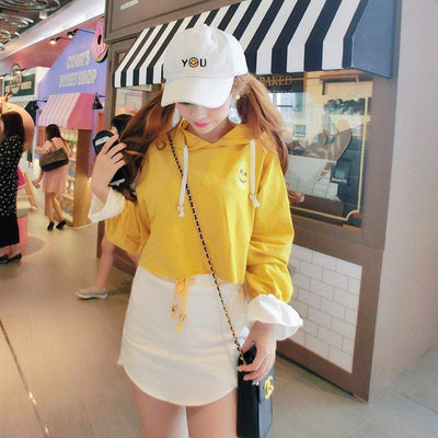 Yellow Smiley Hoodie Sweater + Skirt SD01156