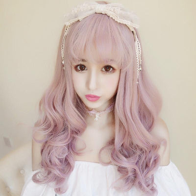 Harajuku Long Curly Wave Pastel Pink Wig SD00655