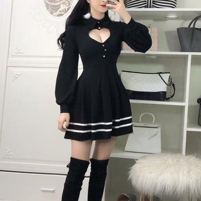 Heart Keyhole Hollow Cut Out Chest Lantern Sleeve Dress SD01286