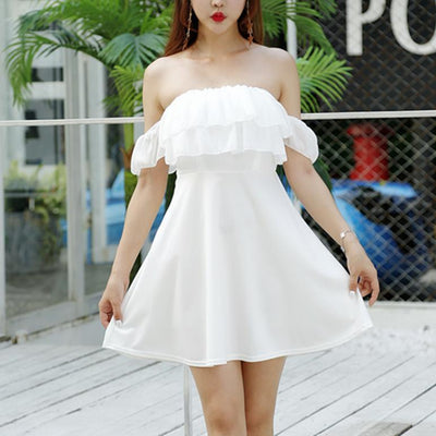 Korean Summer Ruffle Shoulder-less Dress SD00539