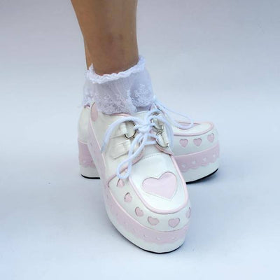 Harajuku Cute Heart Lace Platform Shoes SD00917