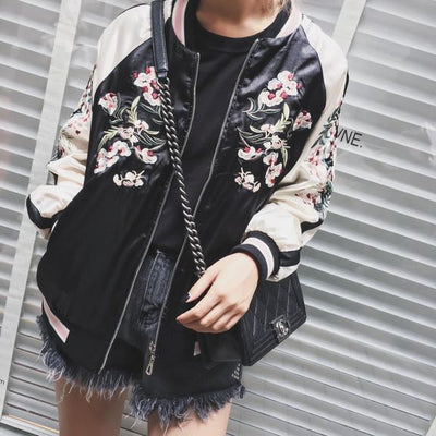 Embroidered Flower Harajuku Baseball Jacket SD01900