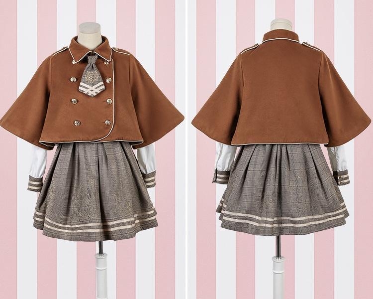 Detective Academy Embroidered Plaid Dress + Woolen Cloak SD00372
