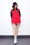 Korean Black/Red Long Baseball Jacket SD01334