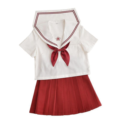 Japanese red sailor flower embroidered school uniform t-shirt/skirt SD00840